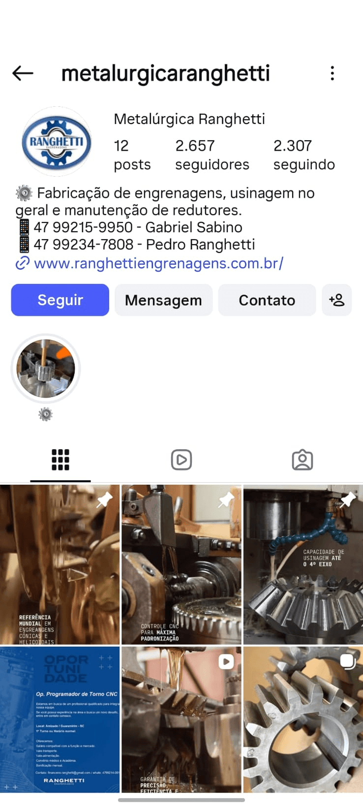 Feed do Instagram da Ranghetti